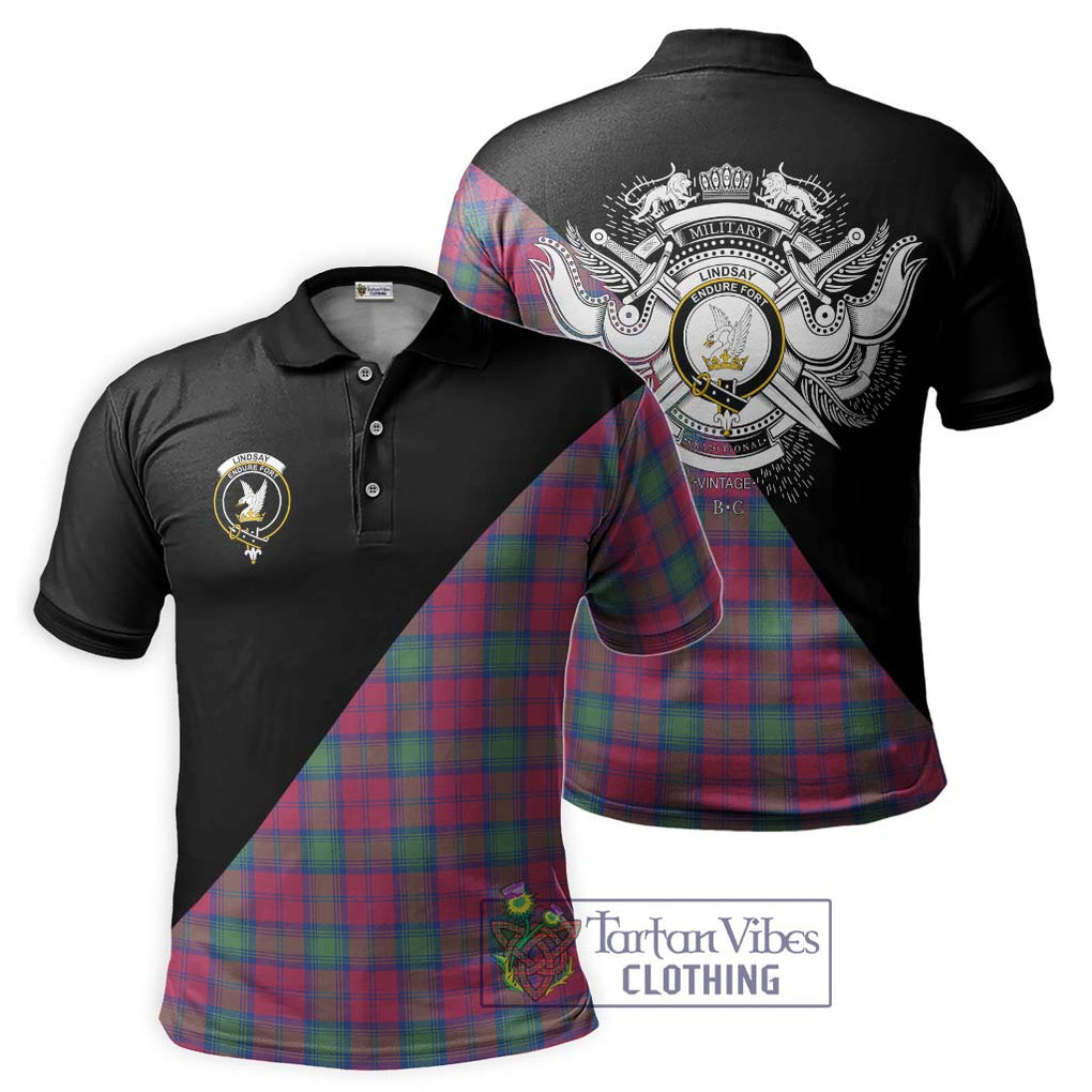 Lindsay Ancient Tartan Polo Shirt with Family Crest and Military Logo Style Kid - Tartanvibesclothing Shop