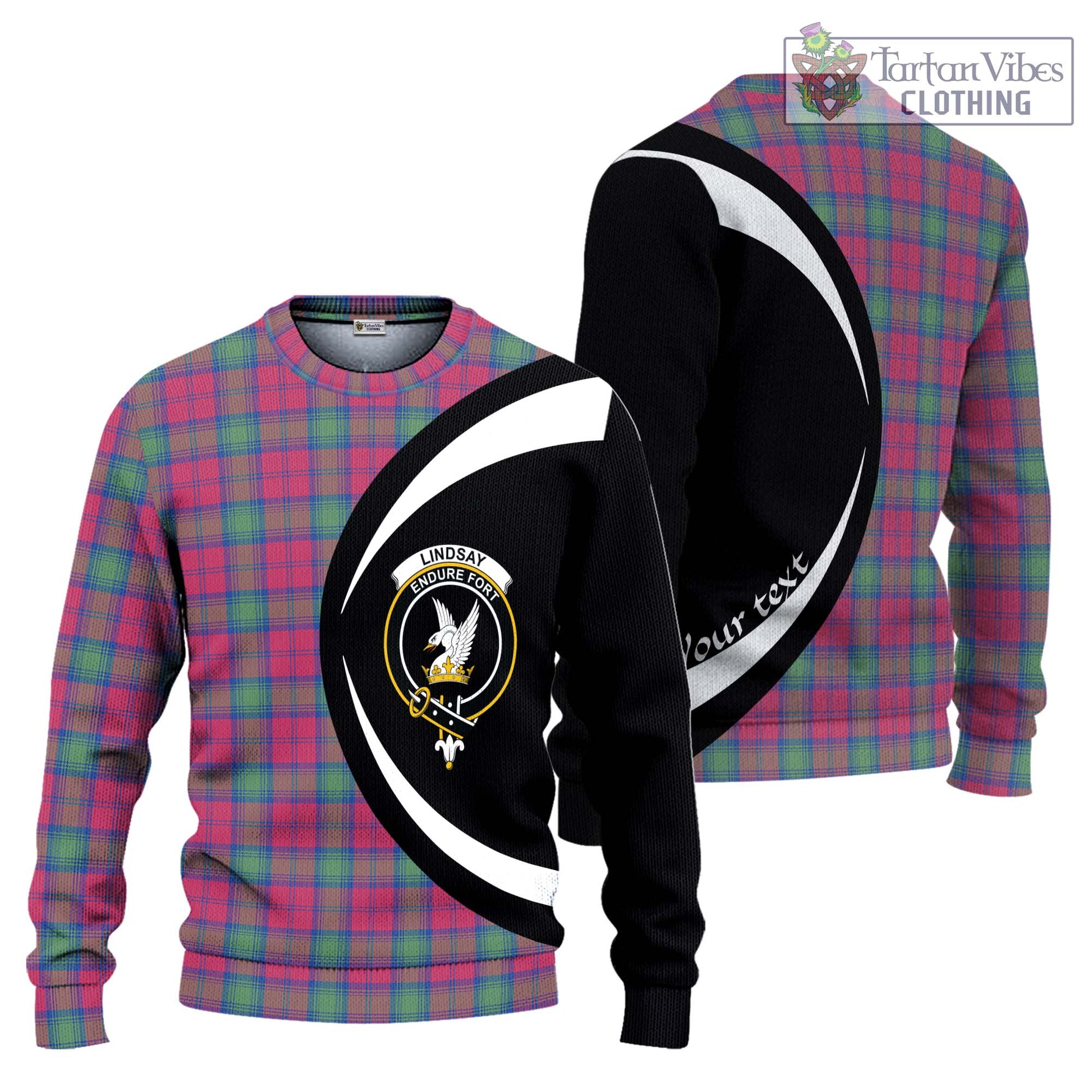 Lindsay Ancient Tartan Ugly Sweater with Family Crest Circle Style Unisex - Tartan Vibes Clothing