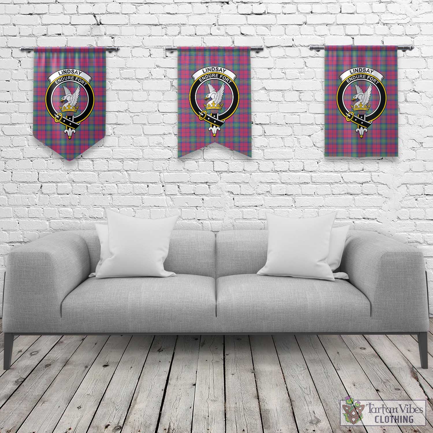 Tartan Vibes Clothing Lindsay Ancient Tartan Gonfalon, Tartan Banner with Family Crest