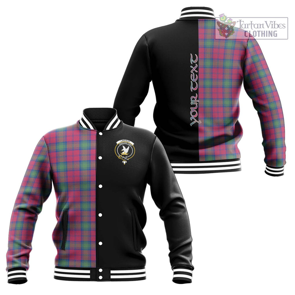 Lindsay Ancient Tartan Baseball Jacket with Family Crest and Half Of Me Style Unisex - Tartanvibesclothing Shop