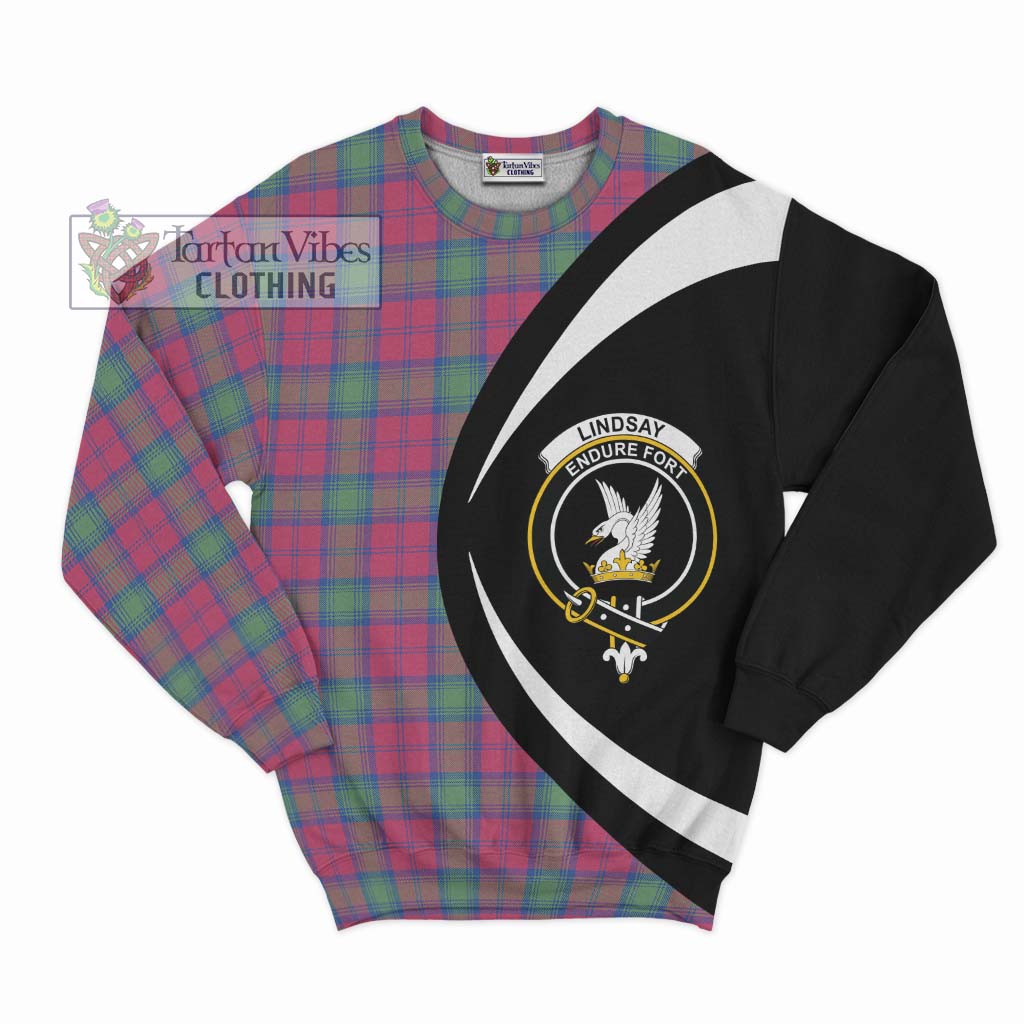 Lindsay Ancient Tartan Sweatshirt with Family Crest Circle Style Unisex - Tartan Vibes Clothing