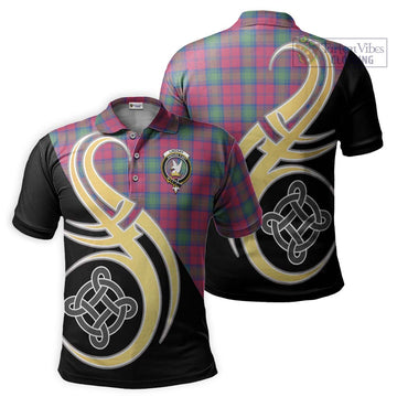 Lindsay Ancient Tartan Polo Shirt with Family Crest and Celtic Symbol Style