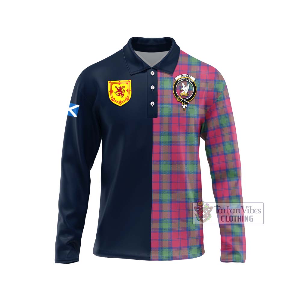 Tartan Vibes Clothing Lindsay Ancient Tartan Long Sleeve Polo Shirt with Scottish Lion Royal Arm Half Style