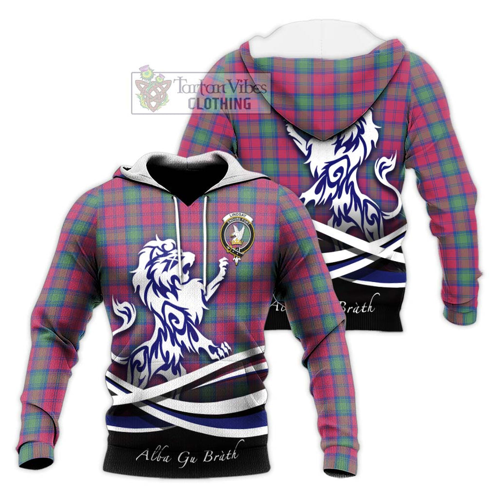 Lindsay Ancient Tartan Knitted Hoodie with Alba Gu Brath Regal Lion Emblem Unisex Knitted Pullover Hoodie - Tartanvibesclothing Shop