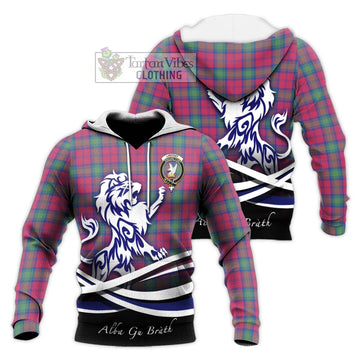 Lindsay Ancient Tartan Knitted Hoodie with Alba Gu Brath Regal Lion Emblem