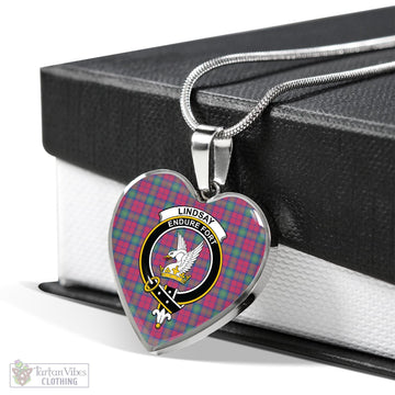 Lindsay Ancient Tartan Heart Necklace with Family Crest