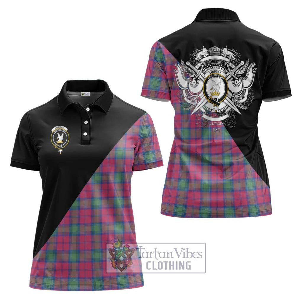 Lindsay Ancient Tartan Women's Polo Shirt with Family Crest and Military Logo Style Women - Tartanvibesclothing Shop