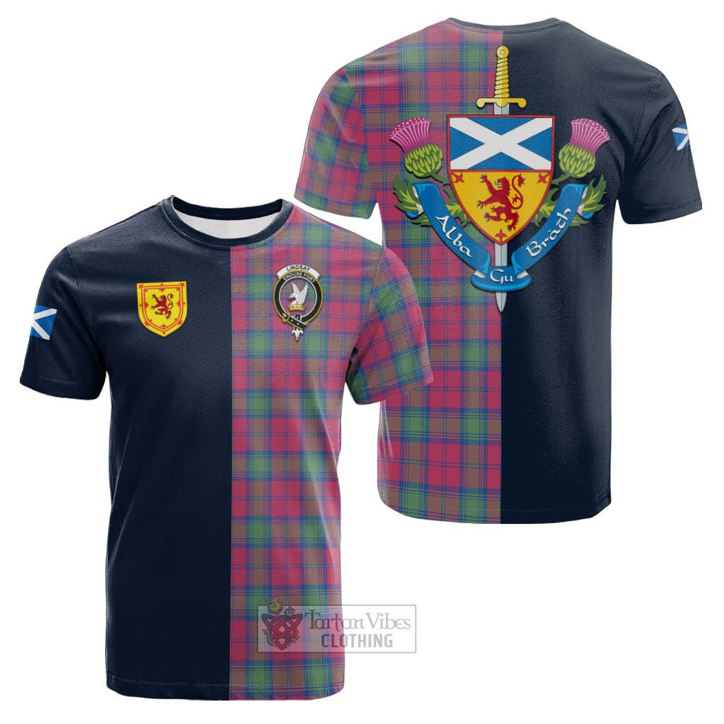 Tartan Vibes Clothing Lindsay Ancient Tartan Cotton T-shirt with Scottish Lion Royal Arm Half Style