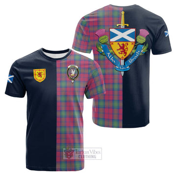 Lindsay Ancient Tartan Cotton T-shirt with Scottish Lion Royal Arm Half Style