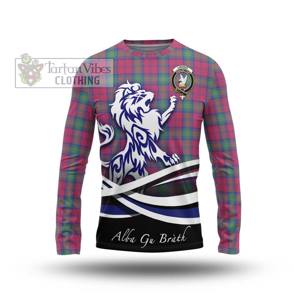 Lindsay Ancient Tartan Long Sleeve T-Shirt with Alba Gu Brath Regal Lion Emblem Unisex - Tartanvibesclothing Shop