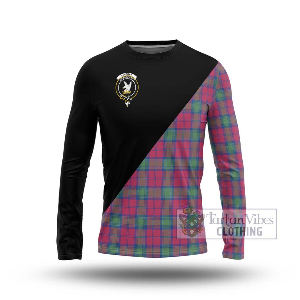 Lindsay Ancient Tartan Long Sleeve T-Shirt with Family Crest and Military Logo Style Unisex - Tartanvibesclothing Shop