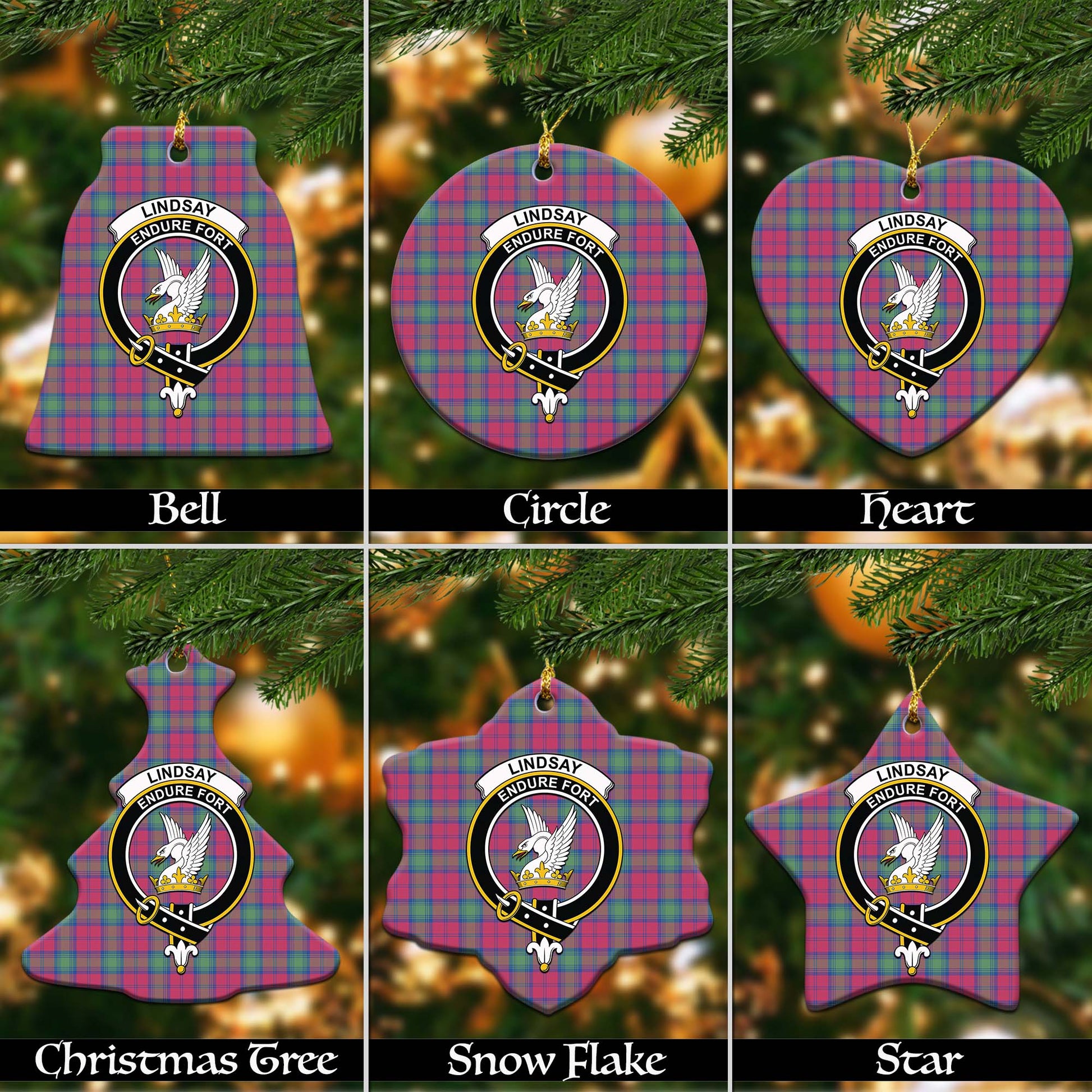 Lindsay Ancient Tartan Christmas Ornaments with Family Crest - Tartanvibesclothing