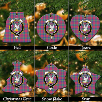 Lindsay Ancient Tartan Christmas Ceramic Ornaments with Family Crest