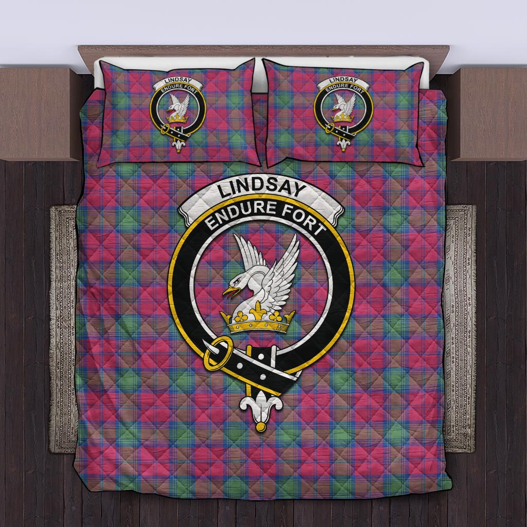 Lindsay Ancient Tartan Quilt Bed Set with Family Crest Twin - Tartan Vibes Clothing