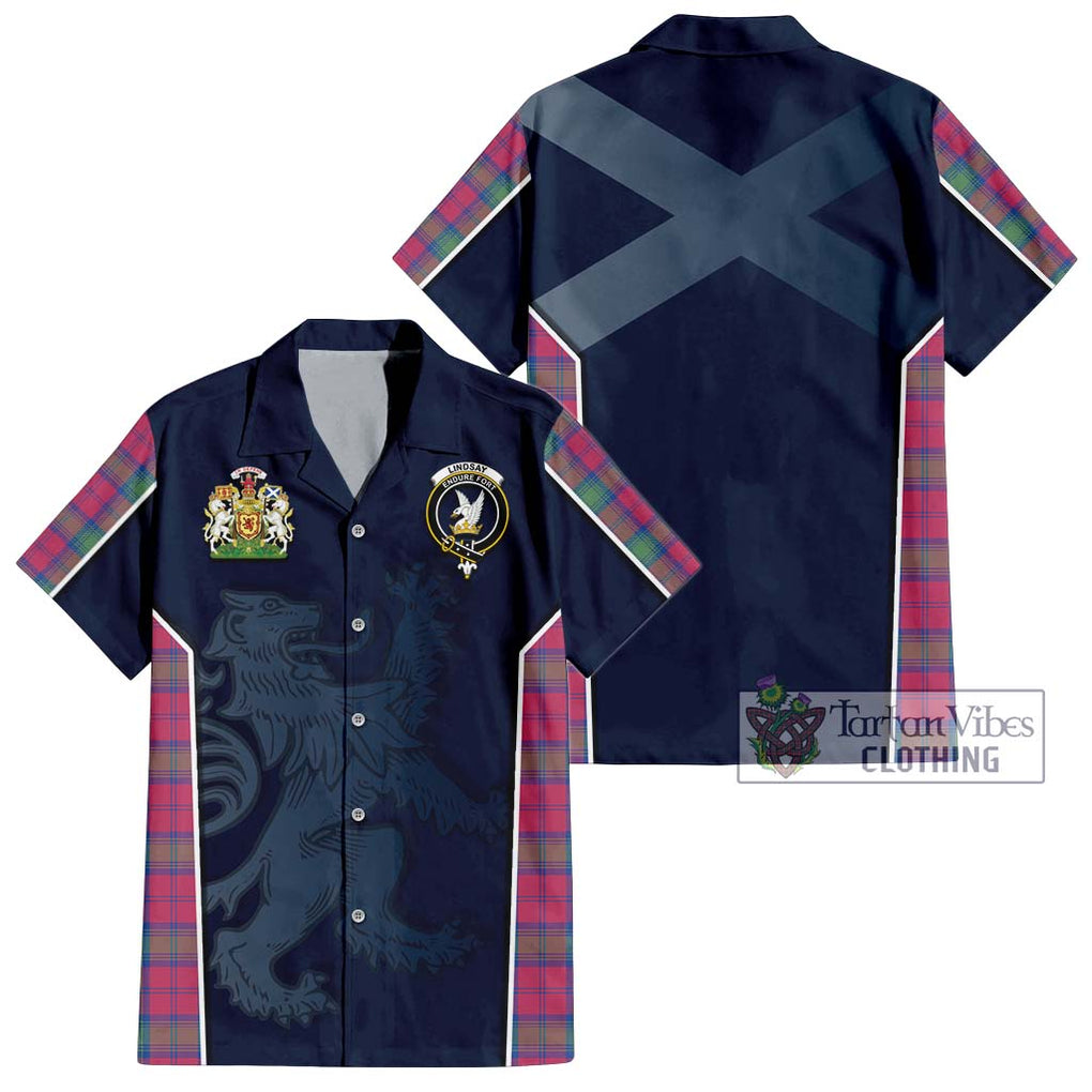 Lindsay Ancient Tartan Short Sleeve Button Shirt with Family Crest and Lion Rampant Vibes Sport Style Kid - Tartan Vibes Clothing