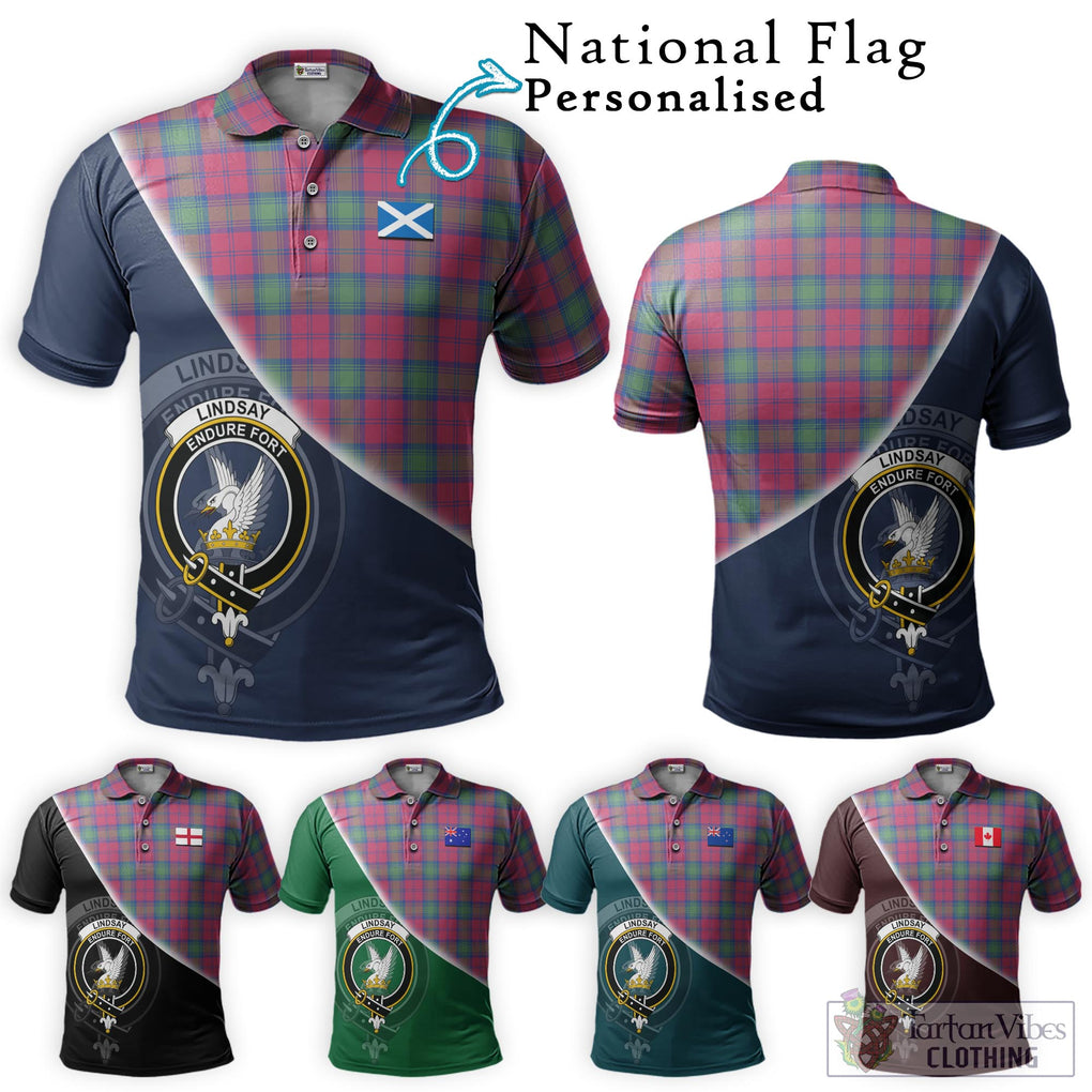 Lindsay Ancient Tartan Polo Shirt with Personalised National Flag and Family Crest Half Style Maroon - Tartanvibesclothing Shop