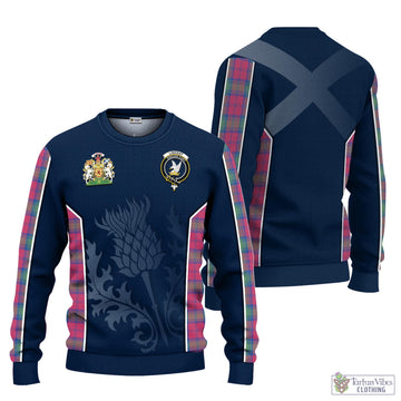 Lindsay Ancient Tartan Knitted Sweatshirt with Family Crest and Scottish Thistle Vibes Sport Style