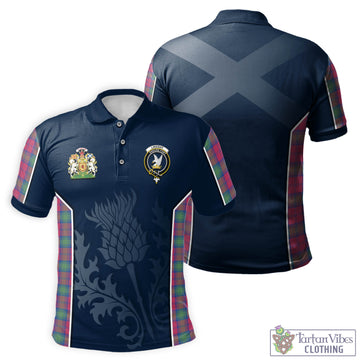 Lindsay Ancient Tartan Men's Polo Shirt with Family Crest and Scottish Thistle Vibes Sport Style