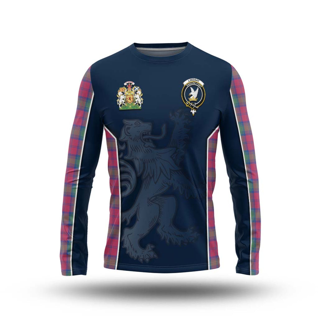 Lindsay Ancient Tartan Long Sleeve T-Shirt with Family Crest and Lion Rampant Vibes Sport Style Unisex - Tartan Vibes Clothing