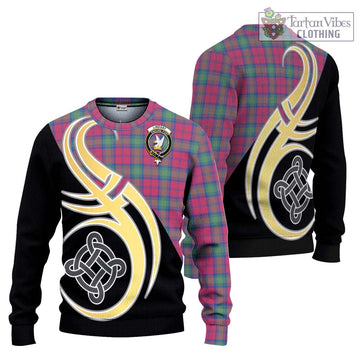 Lindsay Ancient Tartan Ugly Sweater with Family Crest and Celtic Symbol Style