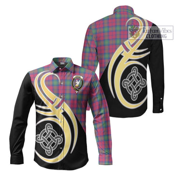 Lindsay Ancient Tartan Long Sleeve Button Shirt with Family Crest and Celtic Symbol Style