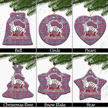 Lindsay Ancient Tartan Christmas Ceramic Ornaments with Scottish Gnome Playing Bagpipes