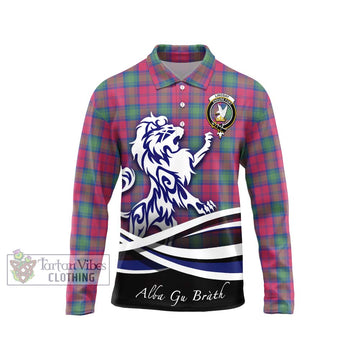 Lindsay Ancient Tartan Long Sleeve Polo Shirt with Alba Gu Brath Regal Lion Emblem