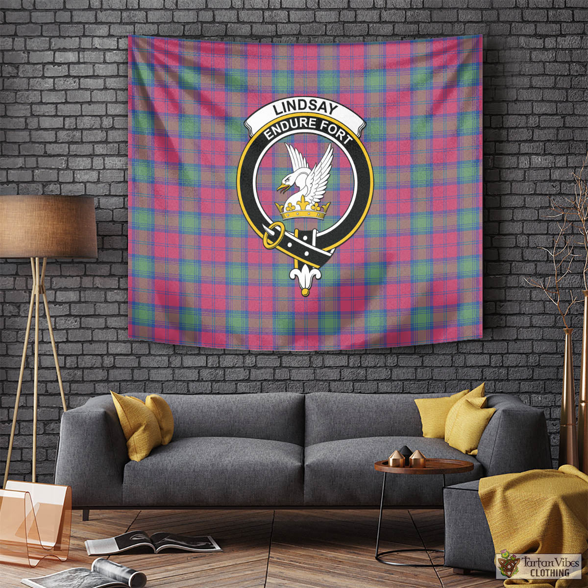 Tartan Vibes Clothing Lindsay Ancient Tartan Tapestry Wall Hanging and Home Decor for Room with Family Crest