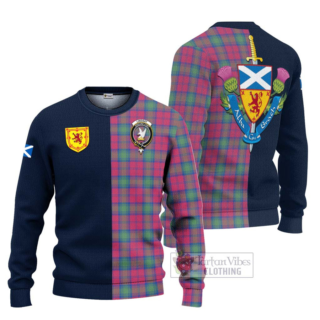 Tartan Vibes Clothing Lindsay Ancient Tartan Knitted Sweater with Scottish Lion Royal Arm Half Style