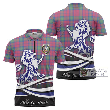 Lindsay Ancient Tartan Zipper Polo Shirt with Alba Gu Brath Regal Lion Emblem