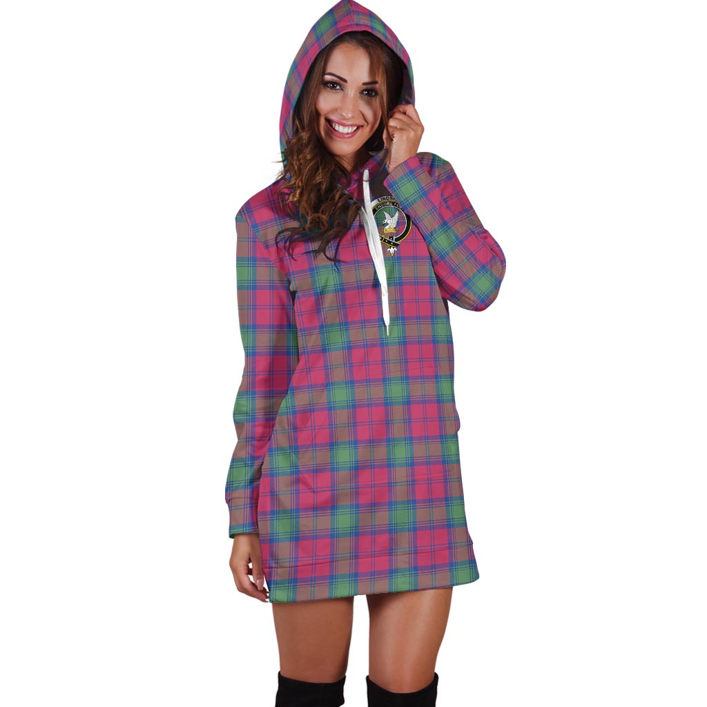 Lindsay Ancient Tartan Hoodie Dress with Family Crest - Tartan Vibes Clothing