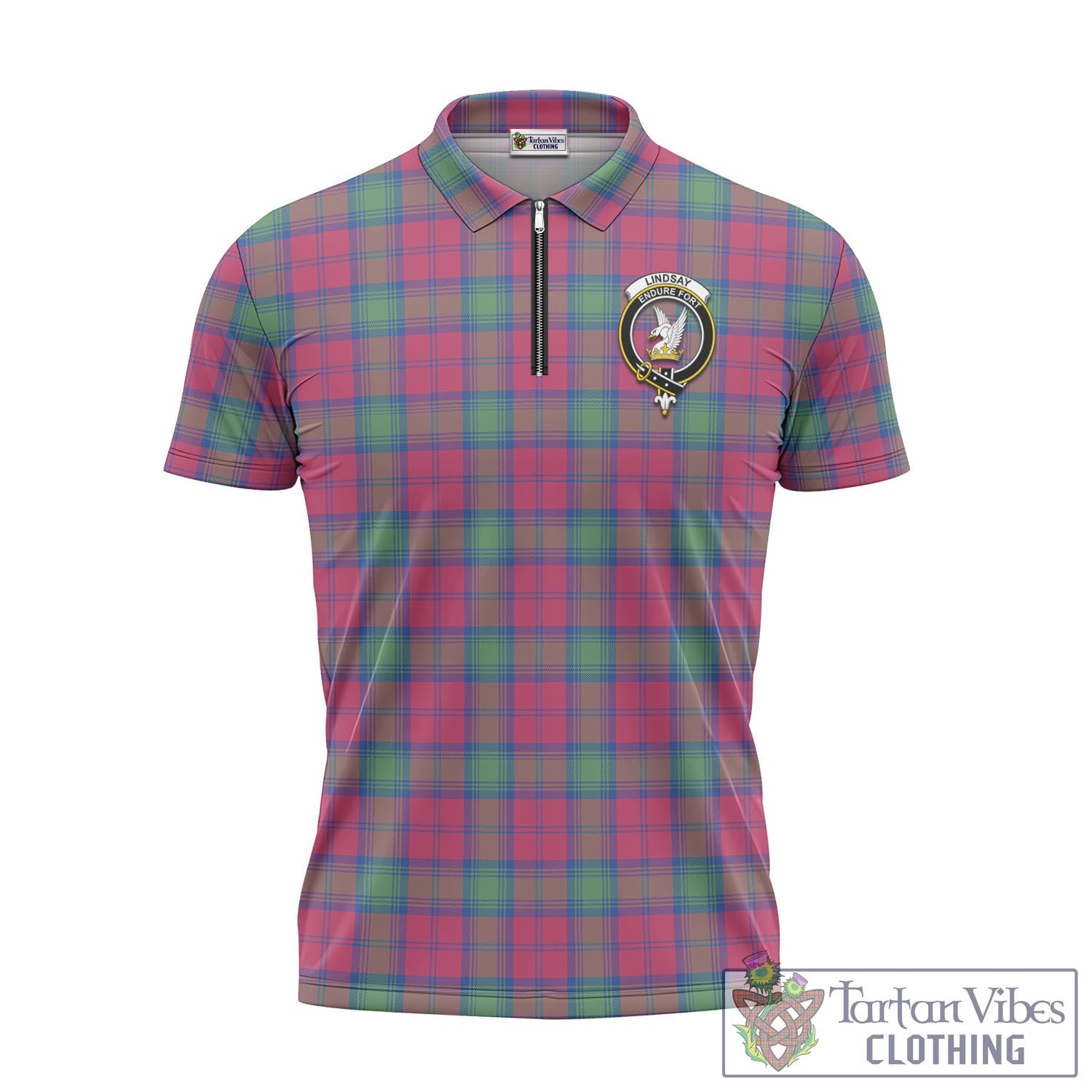 Tartan Vibes Clothing Lindsay Ancient Tartan Zipper Polo Shirt with Family Crest