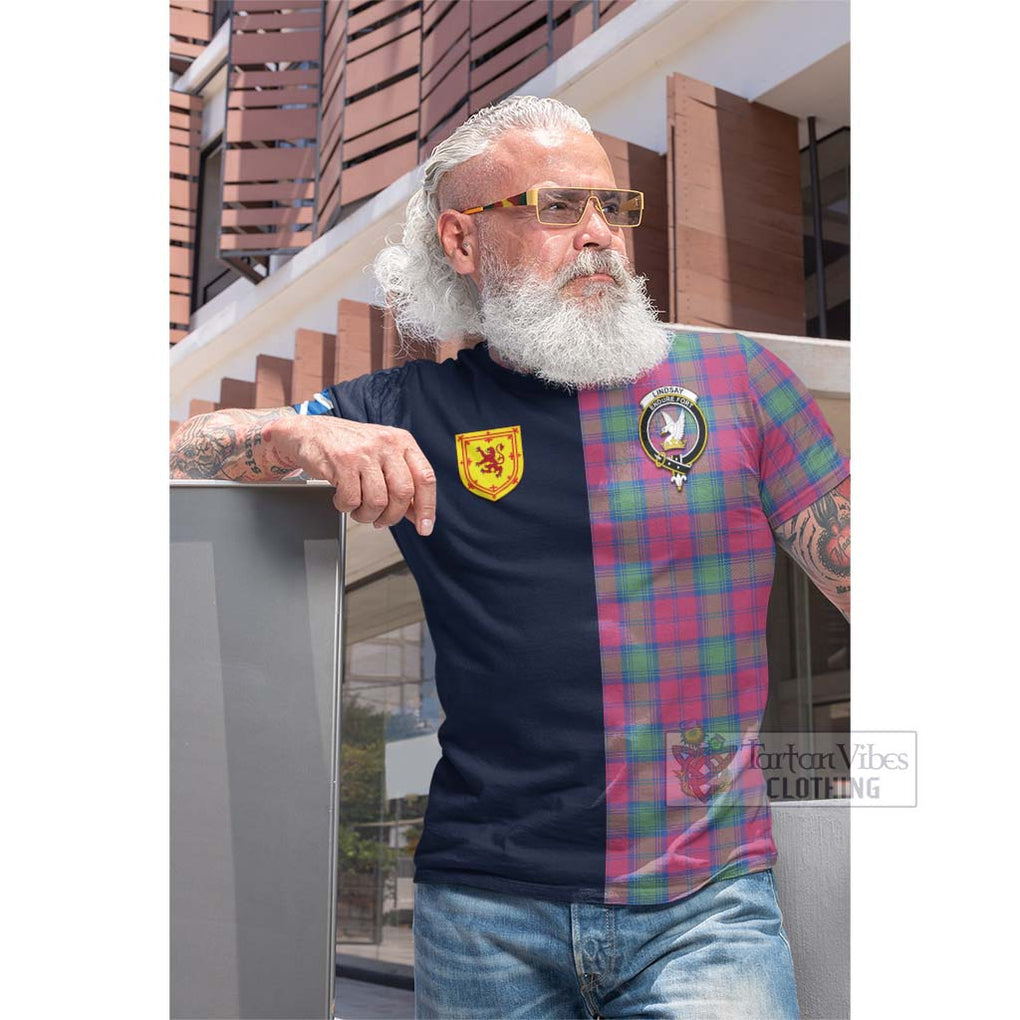 Tartan Vibes Clothing Lindsay Ancient Tartan Cotton T-shirt with Scottish Lion Royal Arm Half Style