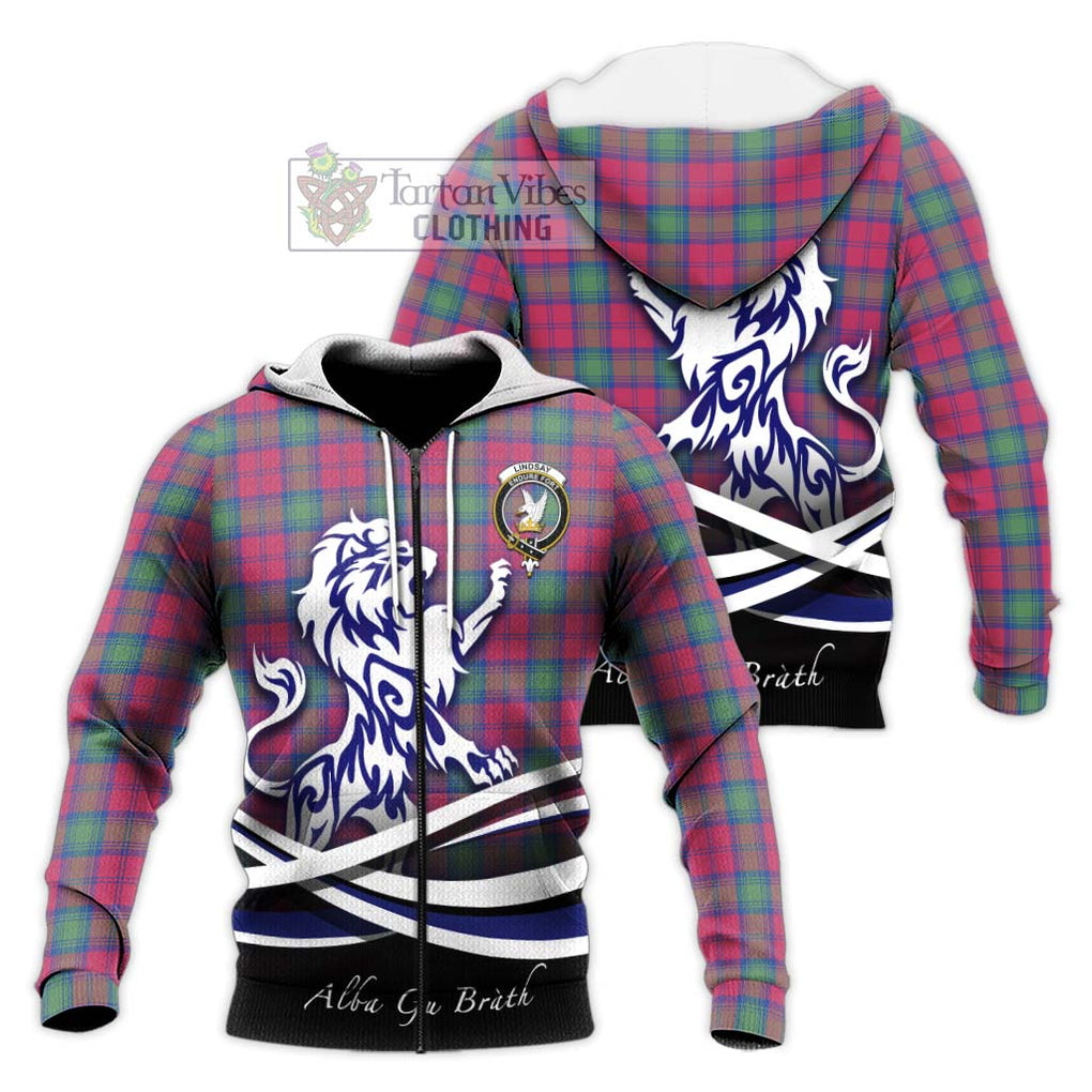 Lindsay Ancient Tartan Knitted Hoodie with Alba Gu Brath Regal Lion Emblem Unisex Knitted Zip Hoodie - Tartanvibesclothing Shop