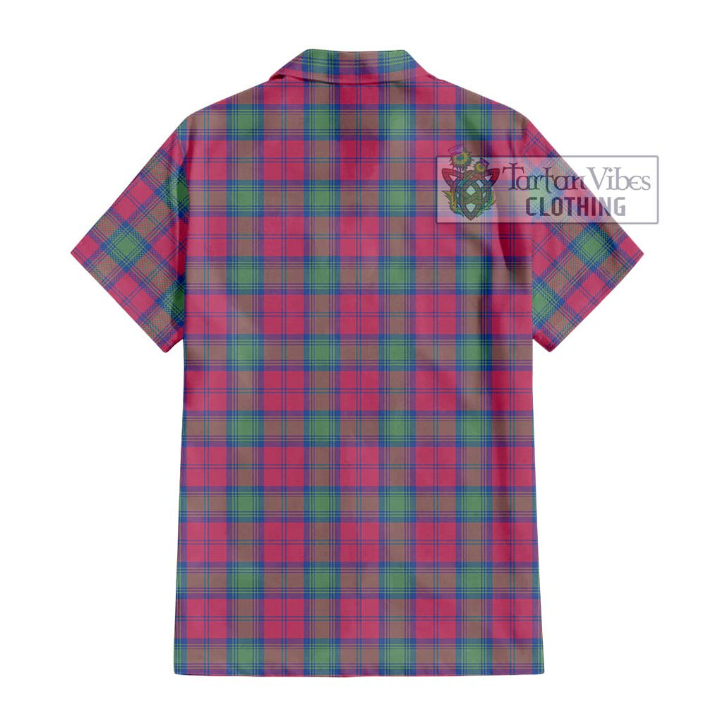 Lindsay Ancient Tartan Short Sleeve Button Shirt with Family Crest DNA In Me Style - Tartanvibesclothing Shop