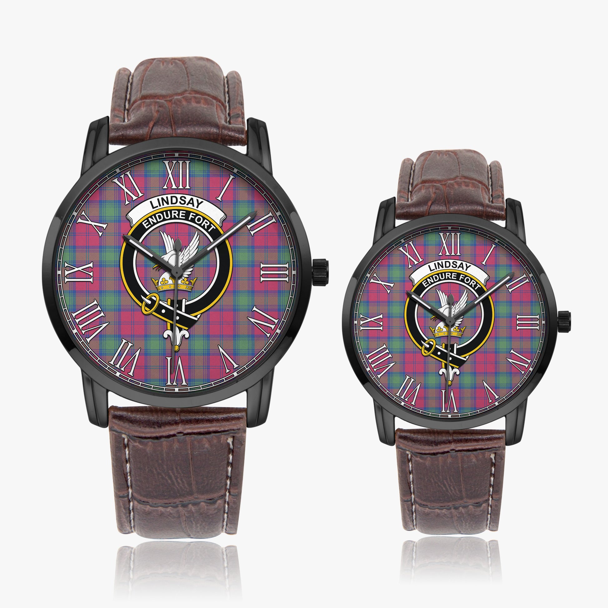 Lindsay Ancient Tartan Family Crest Leather Strap Quartz Watch - Tartanvibesclothing