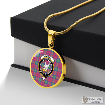 Lindsay Ancient Tartan Circle Necklace with Family Crest