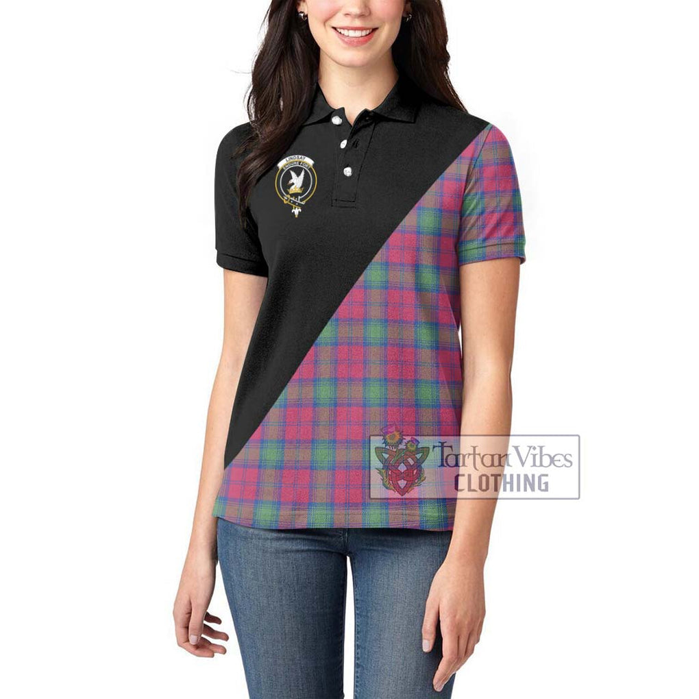 Lindsay Ancient Tartan Women's Polo Shirt with Family Crest and Military Logo Style - Tartanvibesclothing Shop