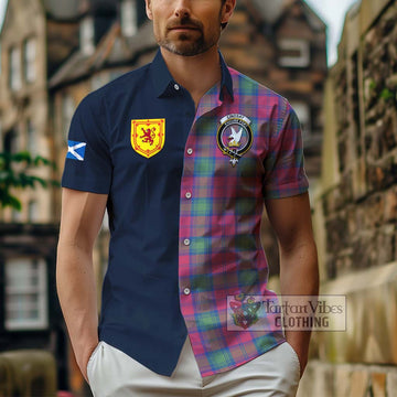 Lindsay Ancient Tartan Short Sleeve Button Shirt with Scottish Lion Royal Arm Half Style