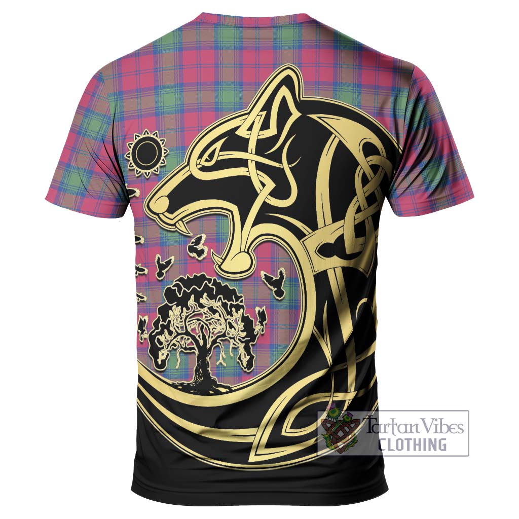 Tartan Vibes Clothing Lindsay Ancient Tartan T-Shirt with Family Crest Celtic Wolf Style