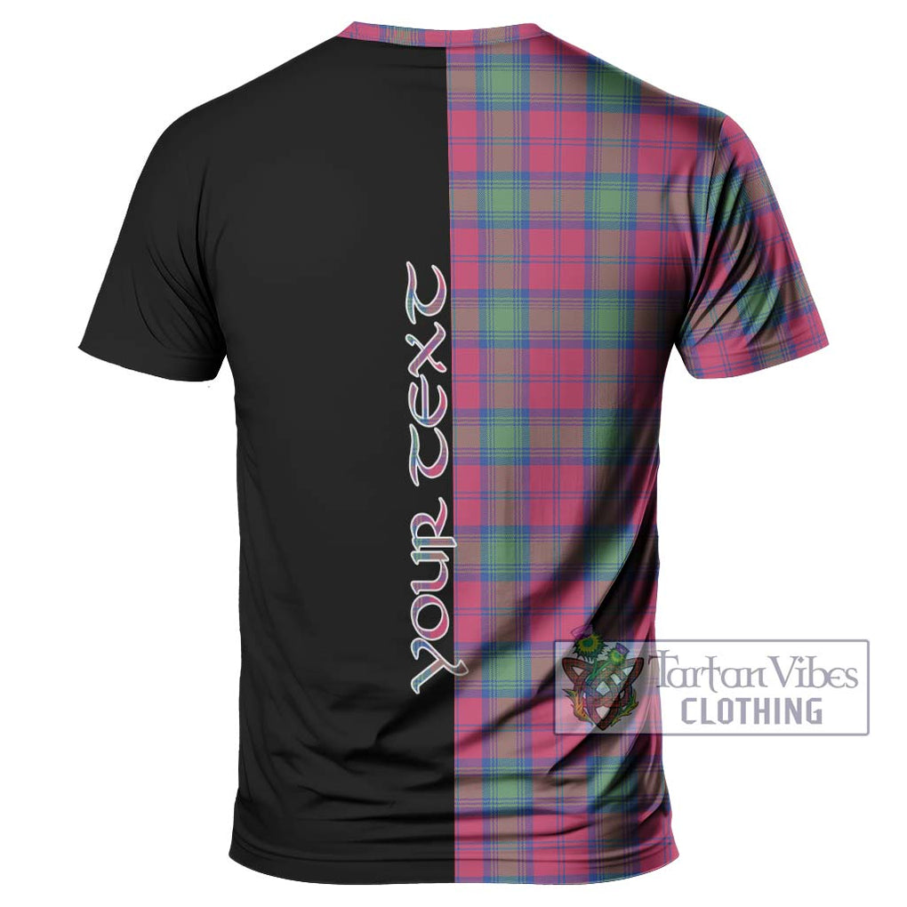 Lindsay Ancient Tartan T-Shirt with Family Crest and Half Of Me Style - Tartanvibesclothing Shop