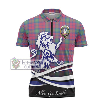 Lindsay Ancient Tartan Zipper Polo Shirt with Alba Gu Brath Regal Lion Emblem