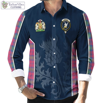 Lindsay Ancient Tartan Long Sleeve Button Up Shirt with Family Crest and Scottish Thistle Vibes Sport Style