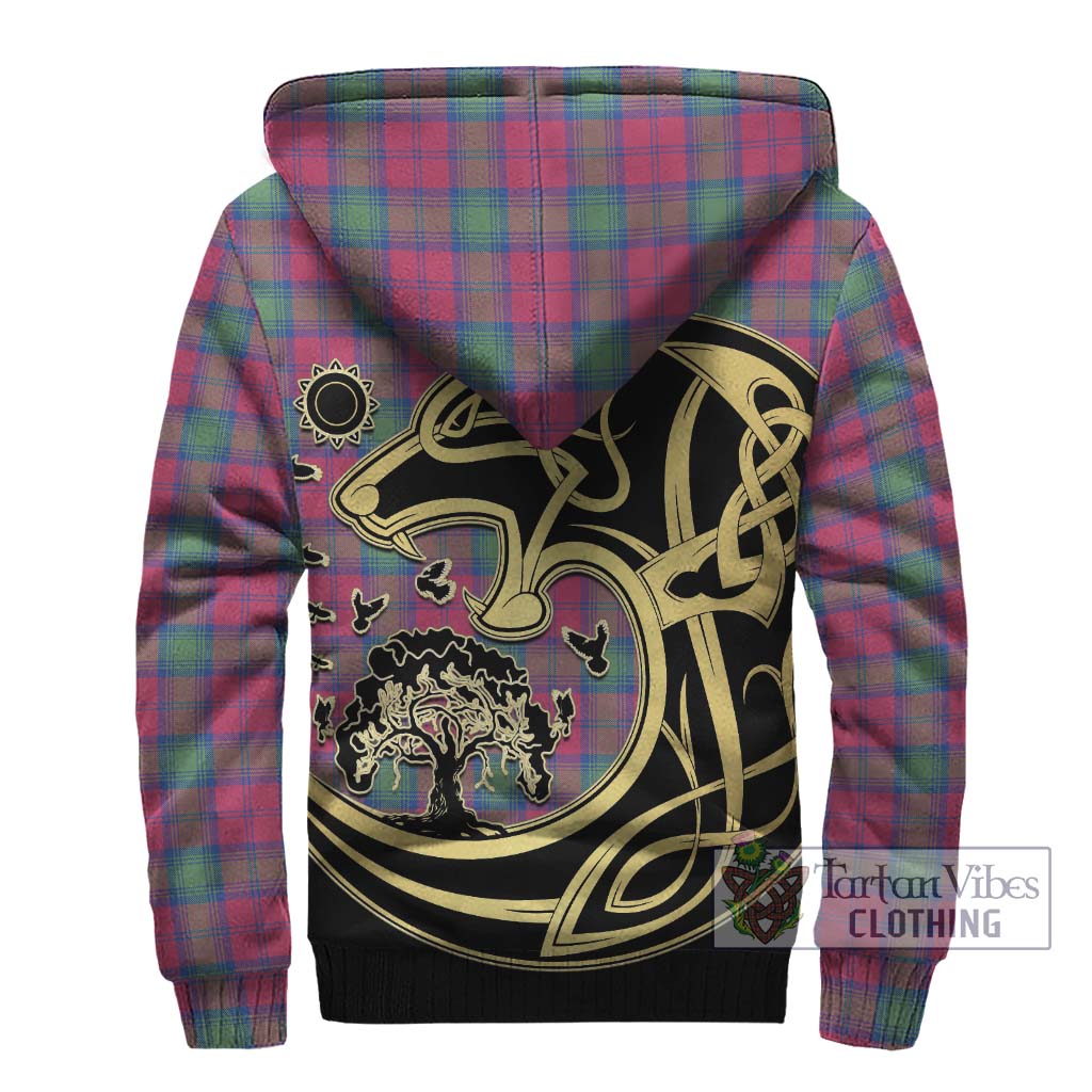 Tartan Vibes Clothing Lindsay Ancient Tartan Sherpa Hoodie with Family Crest Celtic Wolf Style