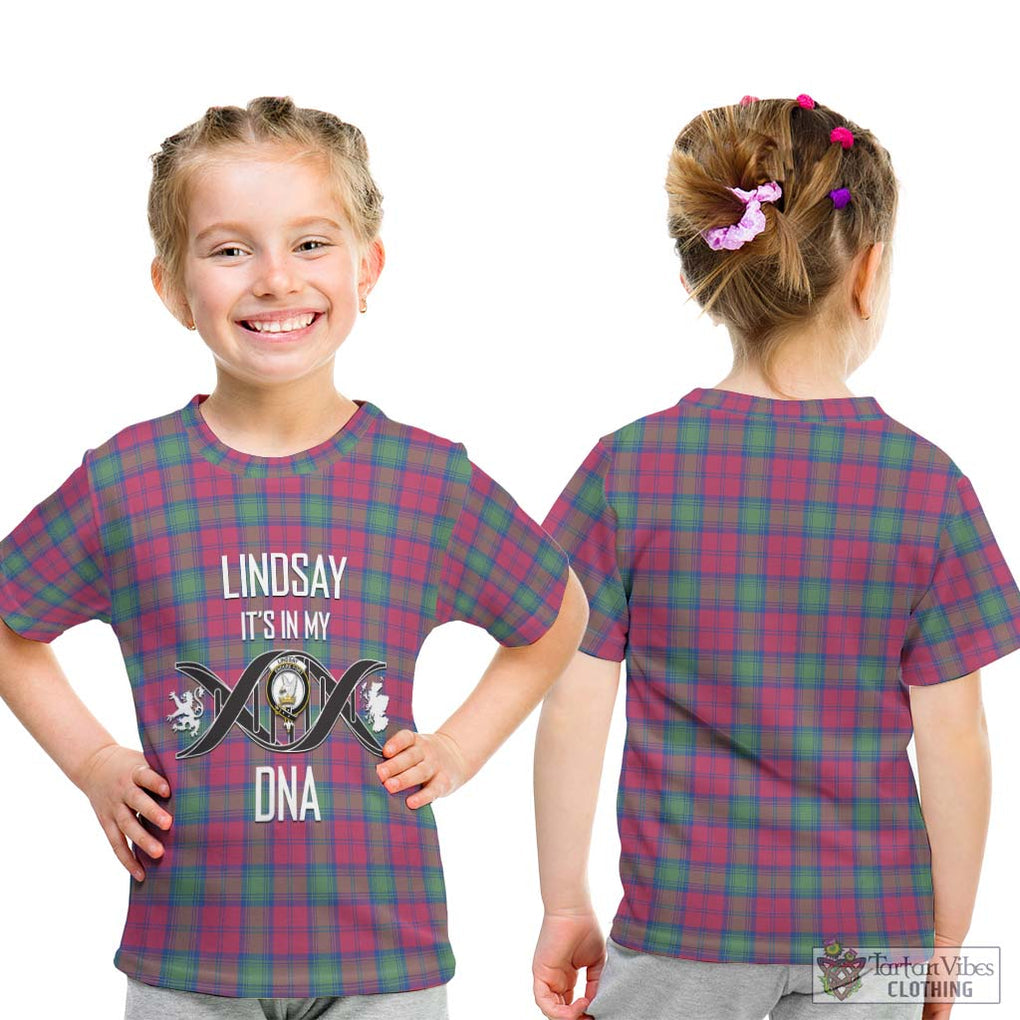 Lindsay Ancient Tartan Kid T-Shirt with Family Crest DNA In Me Style - Tartanvibesclothing Shop