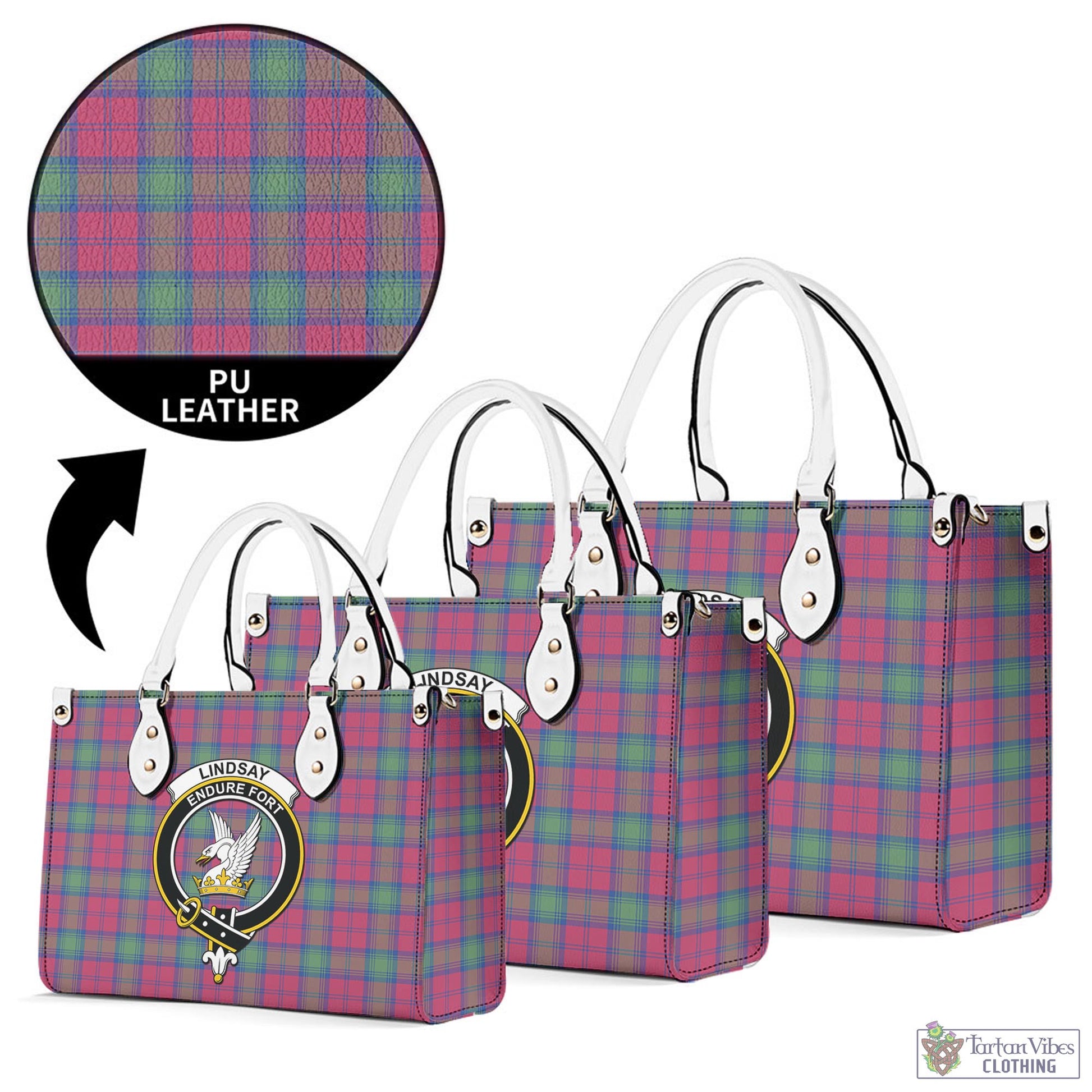 Tartan Vibes Clothing Lindsay Ancient Tartan Luxury Leather Handbags with Family Crest