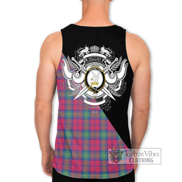 Lindsay Ancient Tartan Men's Tank Top with Family Crest and Military Logo Style