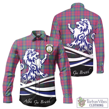 Lindsay Ancient Tartan Long Sleeve Button Up Shirt with Alba Gu Brath Regal Lion Emblem