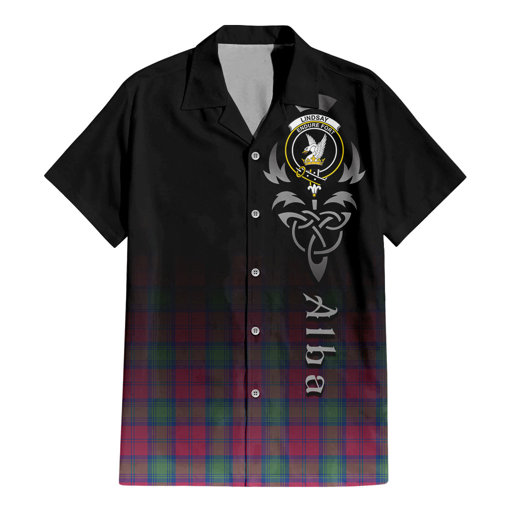 Tartan Vibes Clothing Lindsay Ancient Tartan Short Sleeve Button Up Featuring Alba Gu Brath Family Crest Celtic Inspired