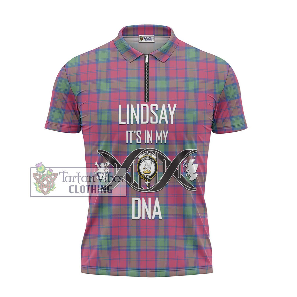 Lindsay Ancient Tartan Zipper Polo Shirt with Family Crest DNA In Me Style - Tartanvibesclothing Shop